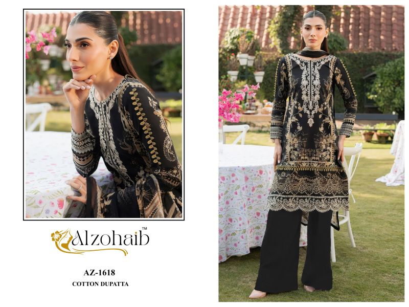 Farida Vol 2 By Alzohaib Chiffon Dupatta Cotton Salwar Kameez 